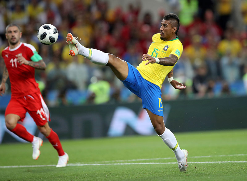Brazilâ€™s Paulinho scores their first goal during the World Cup Group E match between Serbia and Brazil, at Spartak Stadium, in Moscow, Russia, on June 27, 2018. Photo: Reuters